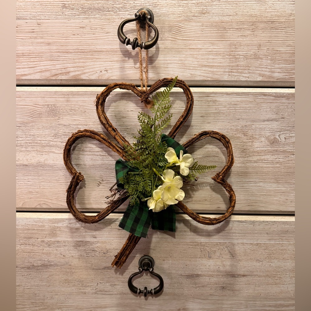 Rustic Clover Wall Hanging or Door Hanging with Green Accents